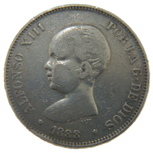 Spagna, Alfonso XIII, 5 Pesetas, 1888, BB, Argento, KM:689