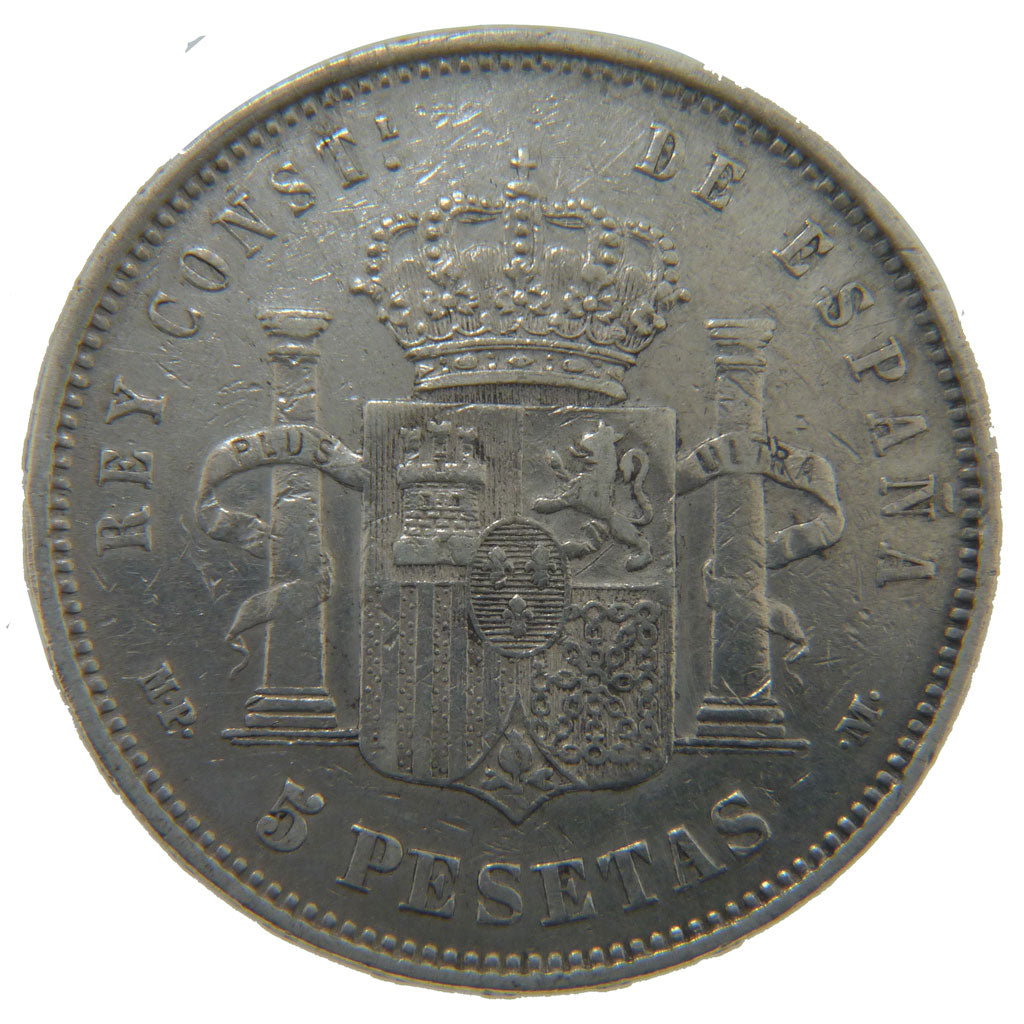 Spagna, Alfonso XIII, 5 Pesetas, 1888, BB, Argento, KM:689