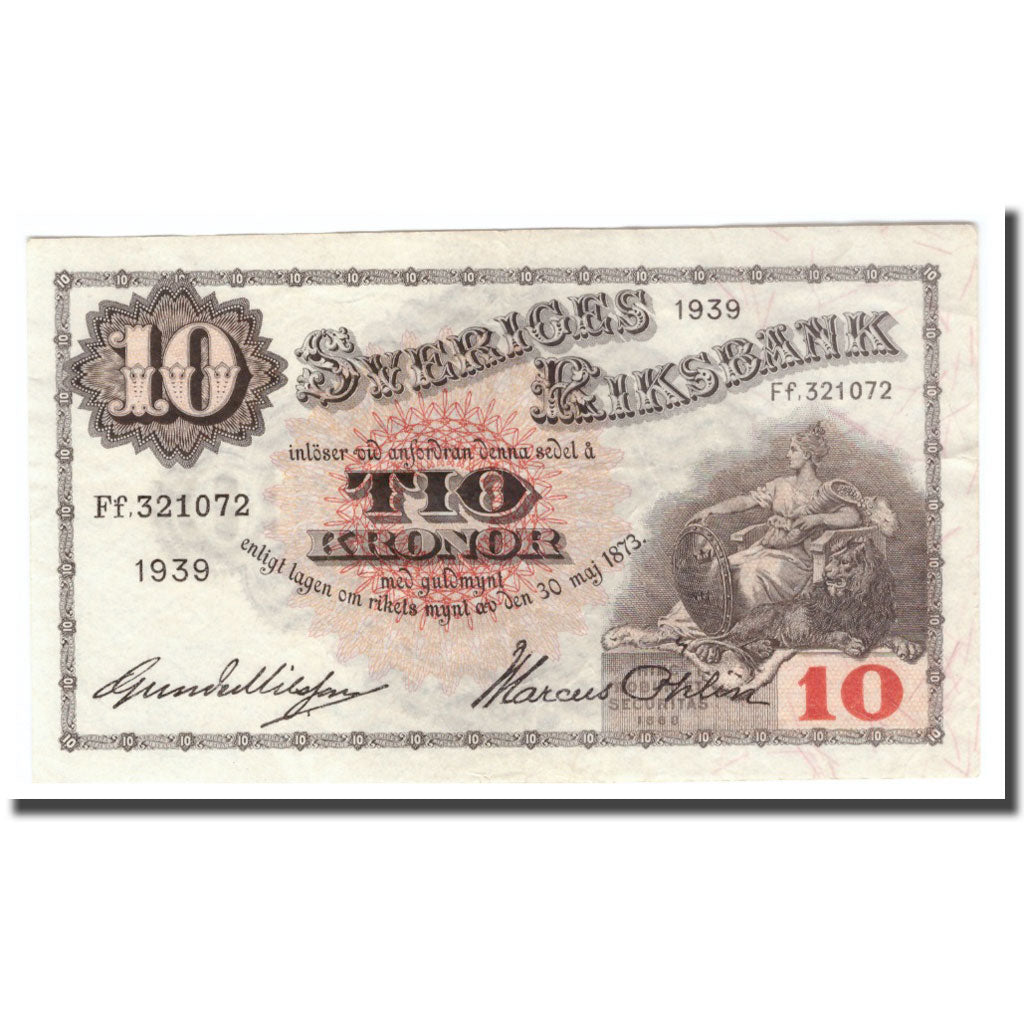 Geldschein, Schweden, 10 Kronor, 1939, 1939, KM:34v, SS