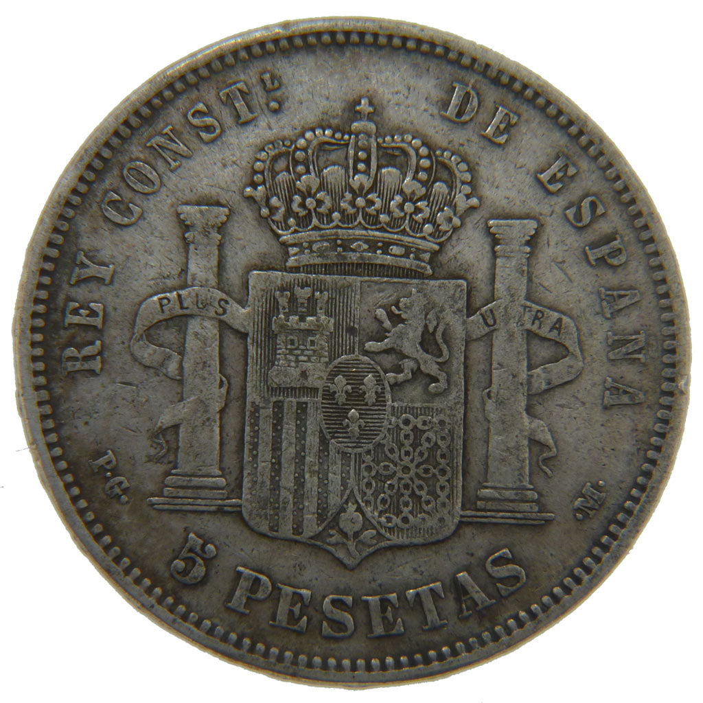 Spain, 5 Pesetas, 1891, KM #689, VF(20-25), Silver, 25.00