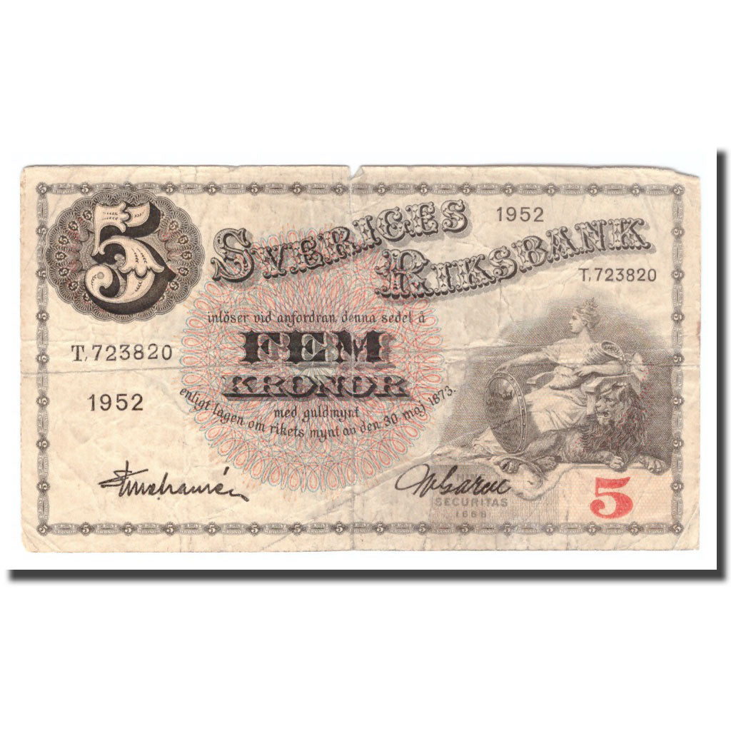 Banknote, Sweden, 5 Kronor, 1952, 1952, KM:33ai, F(12-15)