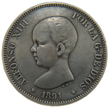 Spain, 5 Pesetas, 1891, KM #689, VF(30-35), Silver, 25.00
