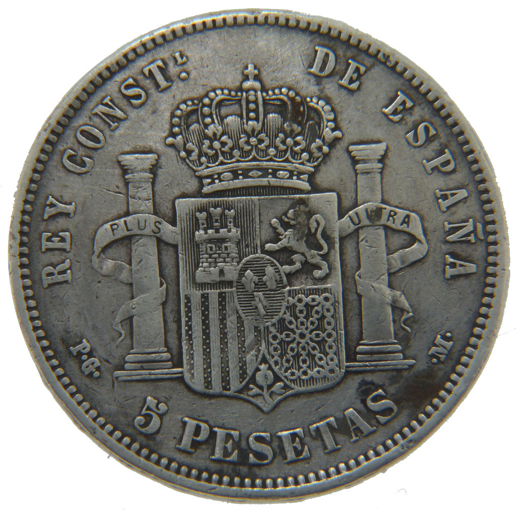 Spain, 5 Pesetas, 1891, KM #689, VF(30-35), Silver, 25.00