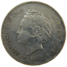 Coin, Spain, Alfonso XIII, 5 Pesetas, 1892, EF(40-45), Silver, KM:700