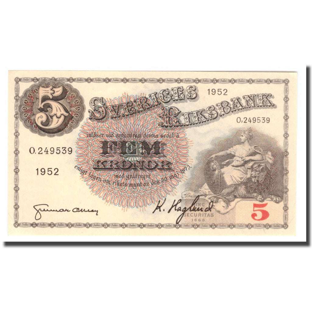 Banknote, Sweden, 5 Kronor, 1952, 1952, KM:33ai, AU(50-53)