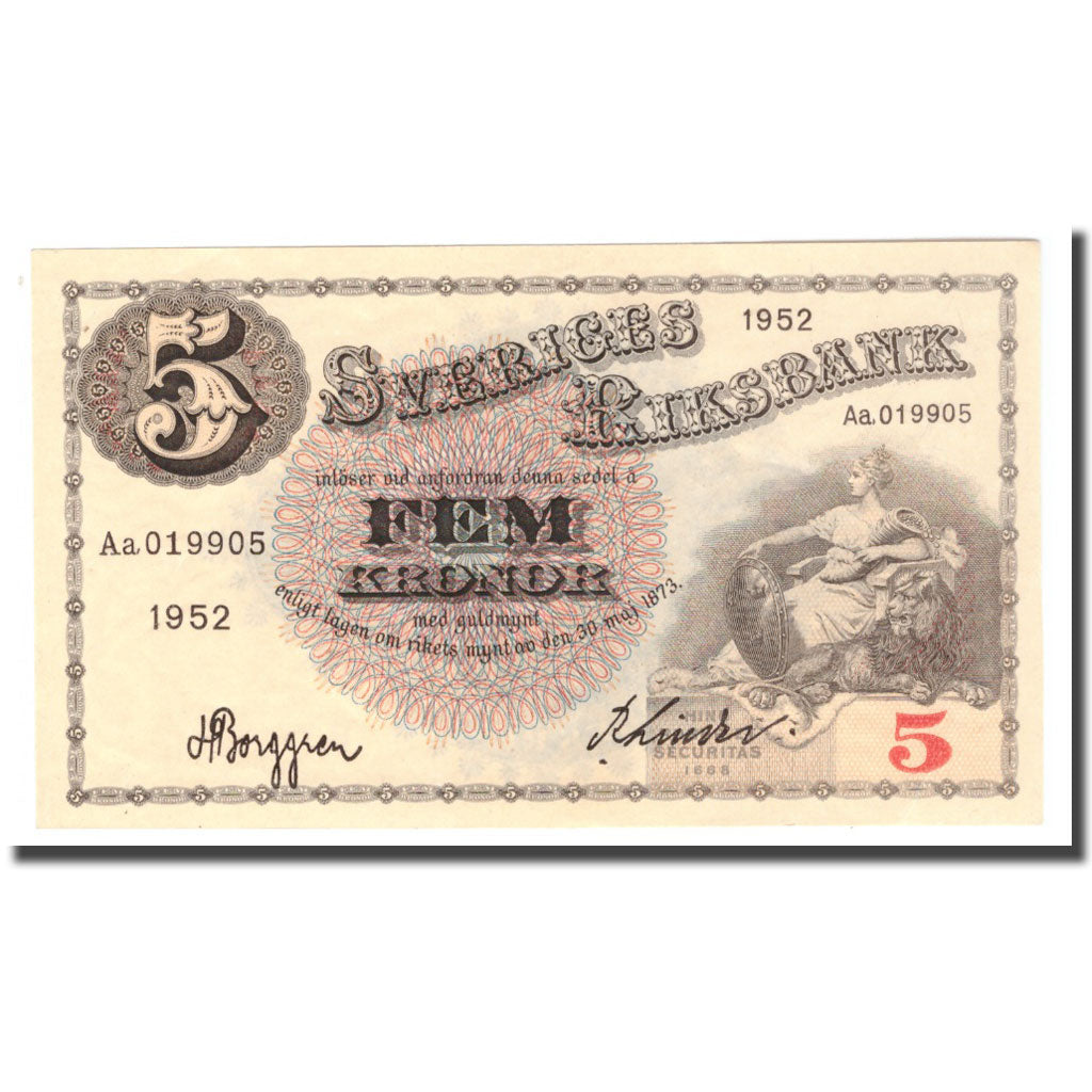 Banknote, Sweden, 5 Kronor, 1952, 1952, KM:33ai, AU(50-53)