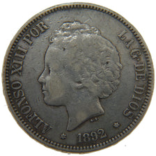 Spain, 5 Pesetas, 1892, KM #700, EF(40-45), Silver, 25.00