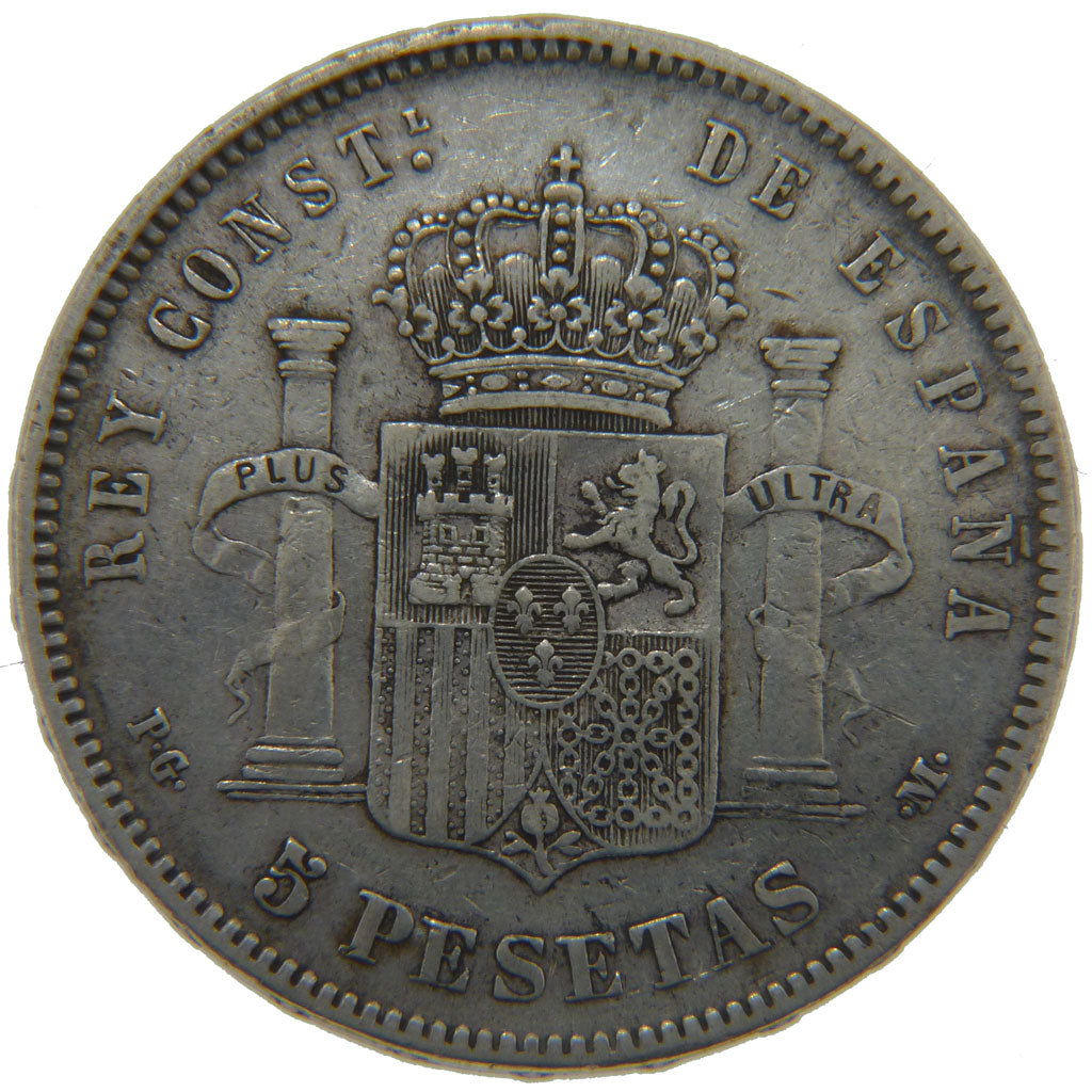 Spain, 5 Pesetas, 1892, KM #700, EF(40-45), Silver, 25.00