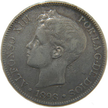 Spain, 5 Pesetas, 1898, KM #707, EF(40-45), Silver, 25.00
