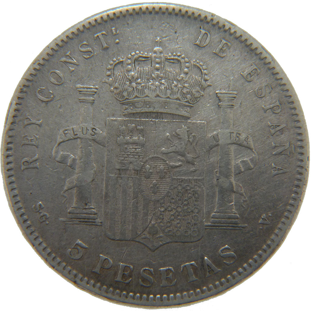Spain, 5 Pesetas, 1898, KM #707, EF(40-45), Silver, 25.00