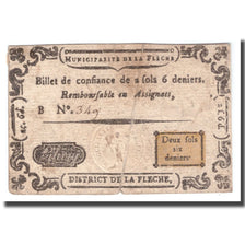 France, 2 Sols 6 Deniers, Undated (1792), LA FLECHE, VF(30-35)