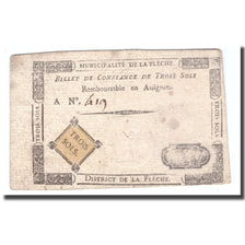 France, 3 Sols, Undated (1792), LA FLECHE, TB+