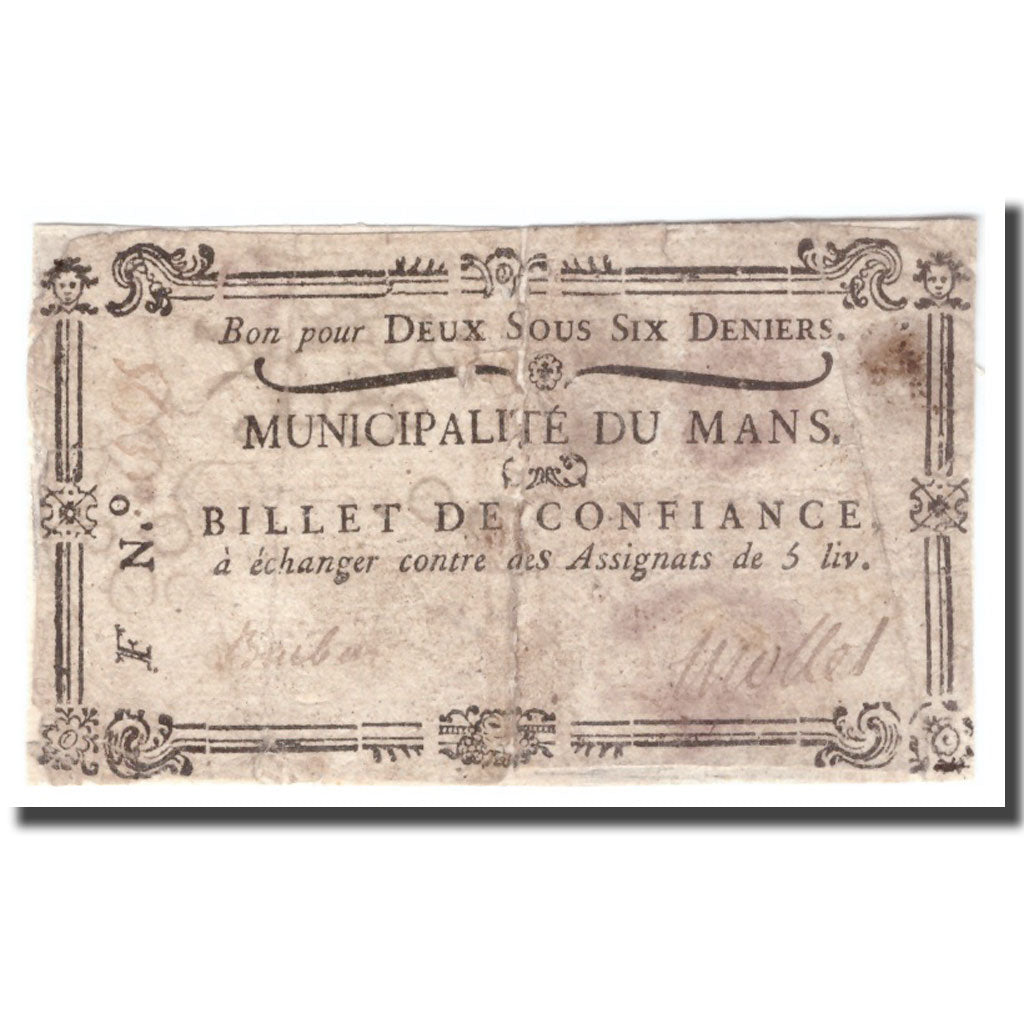 France, 2 Sols 6 Deniers, Undated (1792), LE MANS, VF(20-25)
