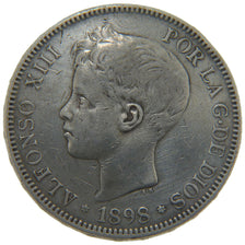 Spain, 5 Pesetas, 1898, KM #707, EF(40-45), Silver, 25.00