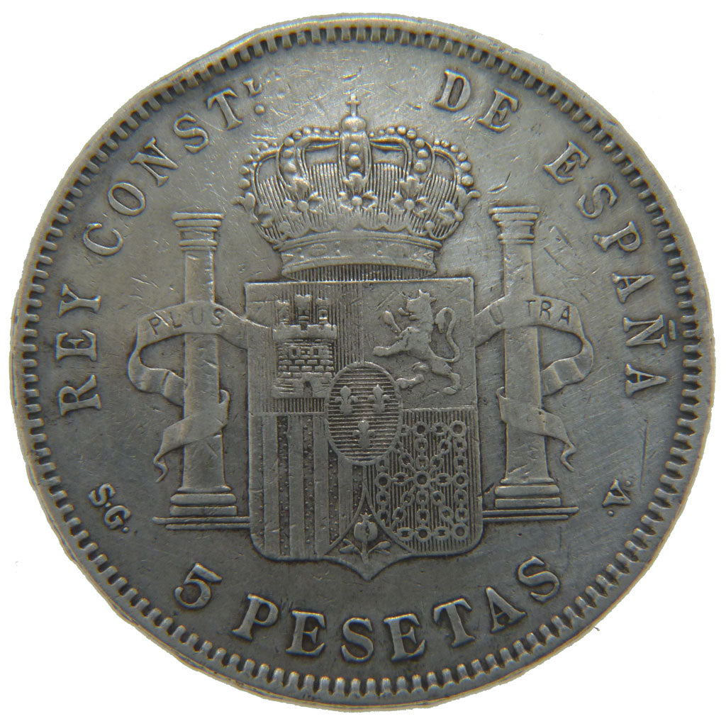 Spain, 5 Pesetas, 1898, KM #707, EF(40-45), Silver, 25.00