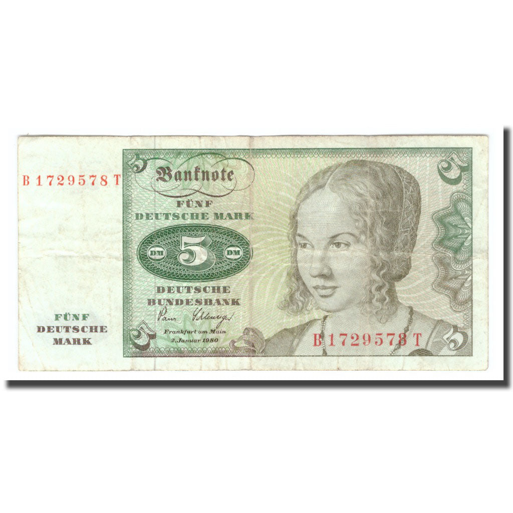 Billet, République fédérale allemande, 5 Deutsche Mark, 1980, 1980-01-02