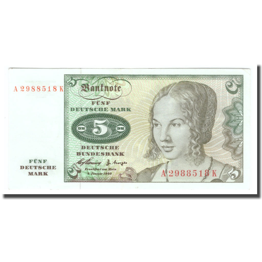 Banknote, GERMANY - FEDERAL REPUBLIC, 5 Deutsche Mark, 1960, 1960-01-02, KM:18a