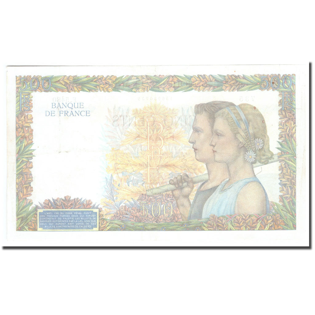 France, 500 Francs, La Paix, 1942, 1942-04-09, TB+, Fayette:19.34, KM:95b