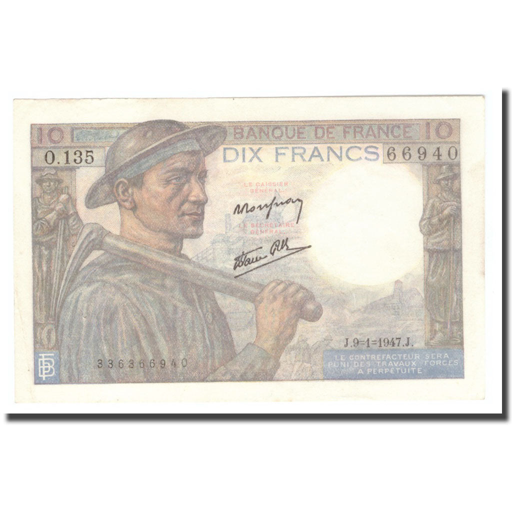 Francia, 10 Francs, Mineur, 1947, 1947-01-09, EBC+, Fayette:8.17, KM:99e