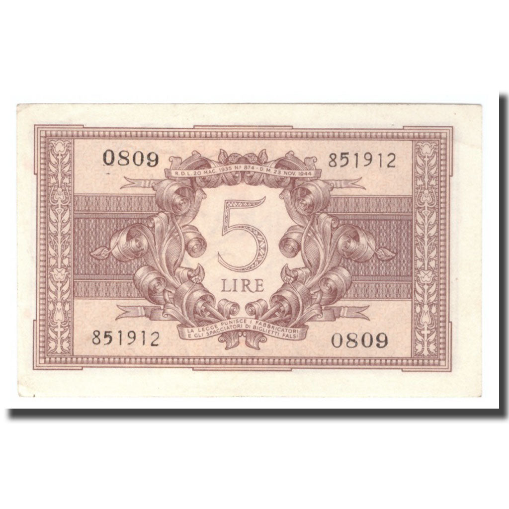 Billet, Italie, 5 Lire, 1944, 1944-11-23, KM:31c, SUP