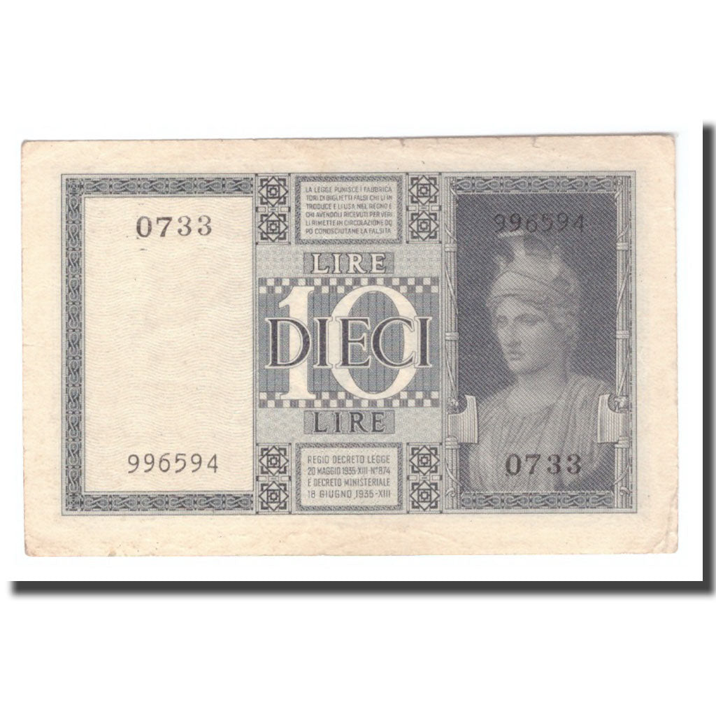 Banknote, Italy, 10 Lire, 1944, 1944, KM:25c, AU(50-53)