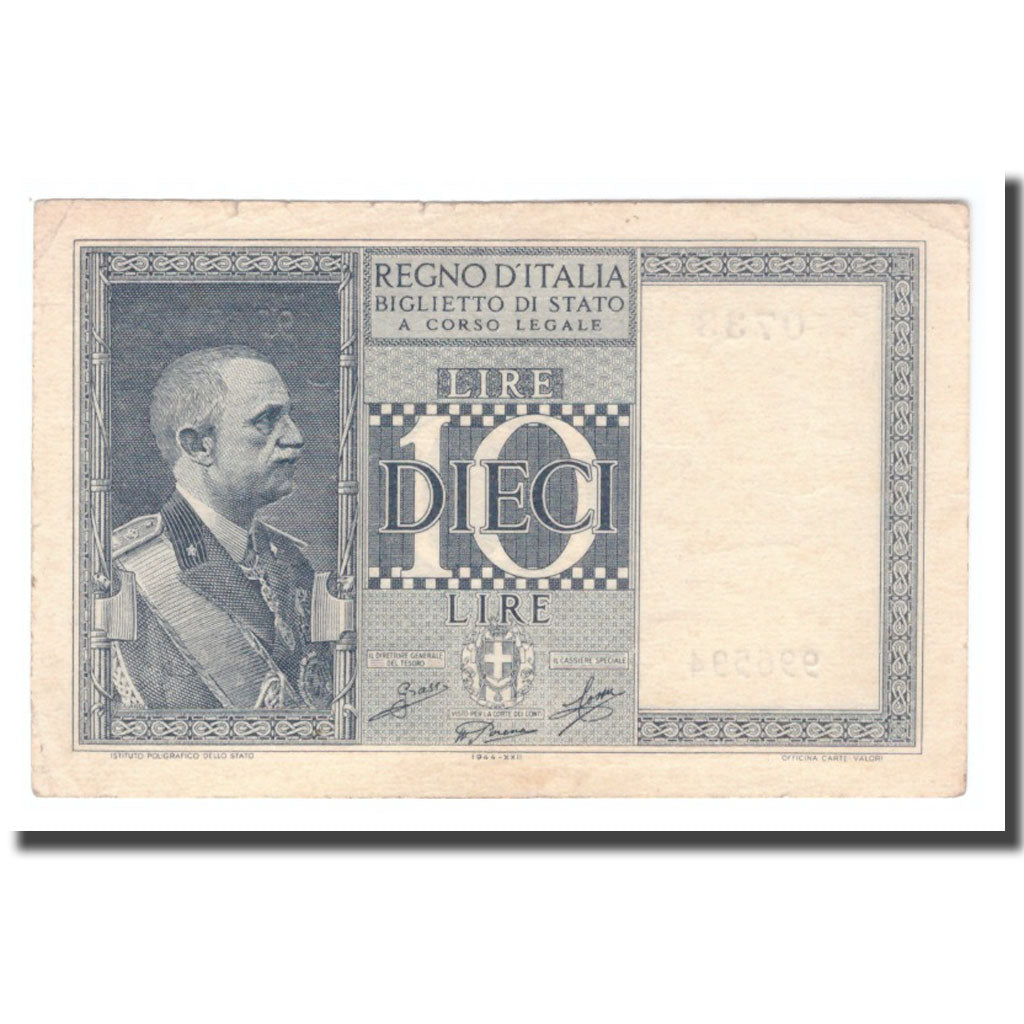 Banknote, Italy, 10 Lire, 1944, 1944, KM:25c, AU(50-53)