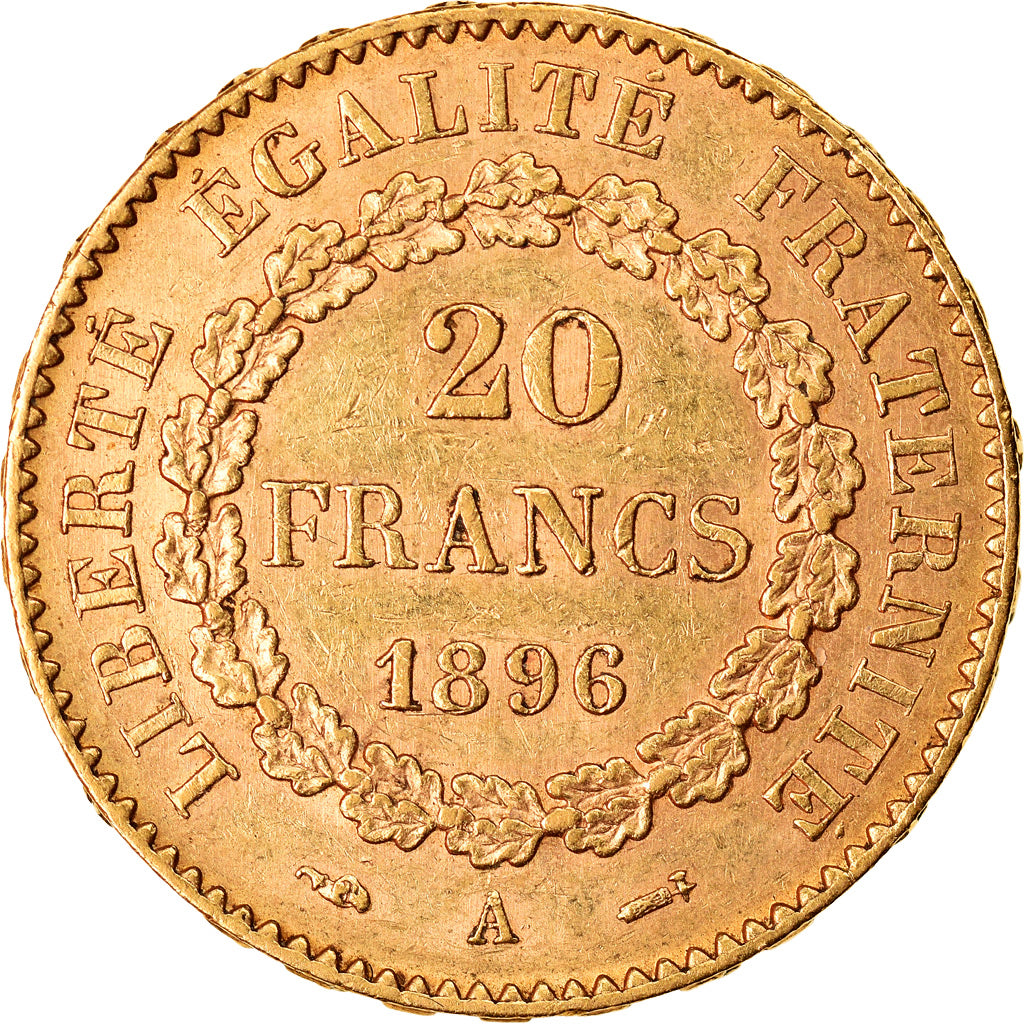 Moneda, Francia, Génie, 20 Francs, 1896, Paris, MBC+, Oro, KM:825, Gadoury:1063