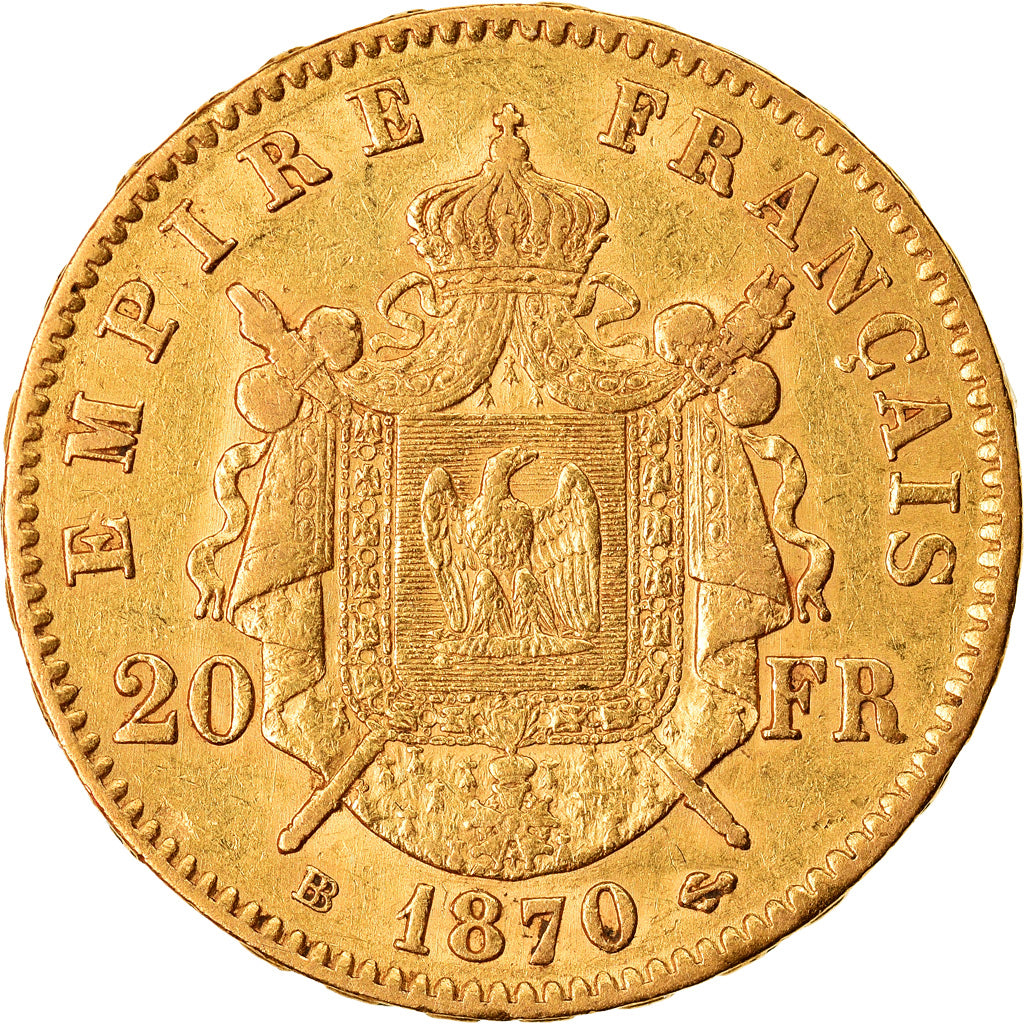 Monnaie, France, Napoleon III, Napoléon III, 20 Francs, 1870, Strasbourg, TTB+
