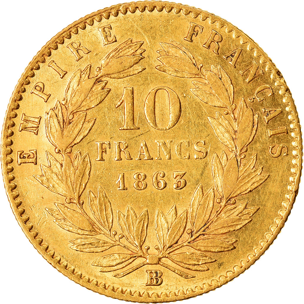 Moneta, Francia, Napoleon III, Napoléon III, 10 Francs, 1863, Strasbourg, BB