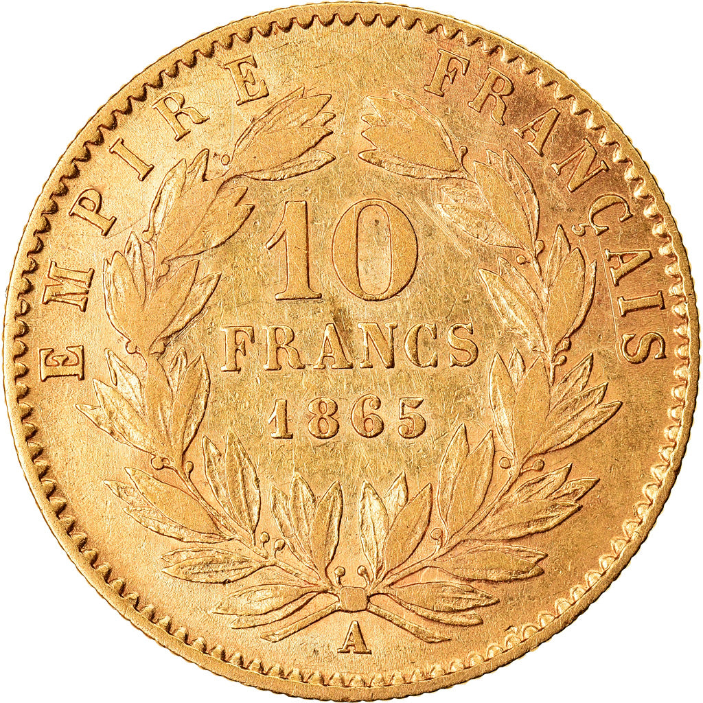 Moneta, Francja, Napoleon III, Napoléon III, 10 Francs, 1865, Paris, EF(40-45)