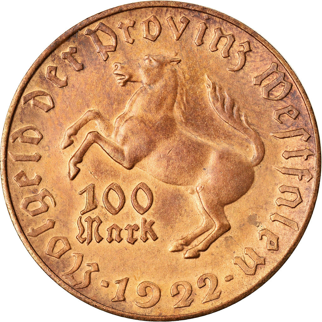 Moneta, Germania, Westfalen, 100 Mark, 1922, SPL, Tombac