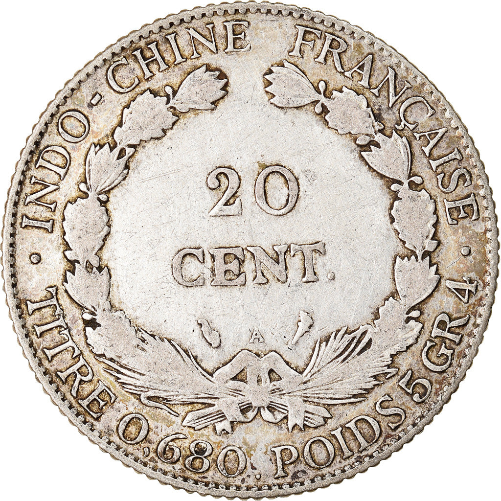 Moneda, INDOCHINA FRANCESA, 20 Cents, 1923, Paris, BC+, Plata, KM:17.1