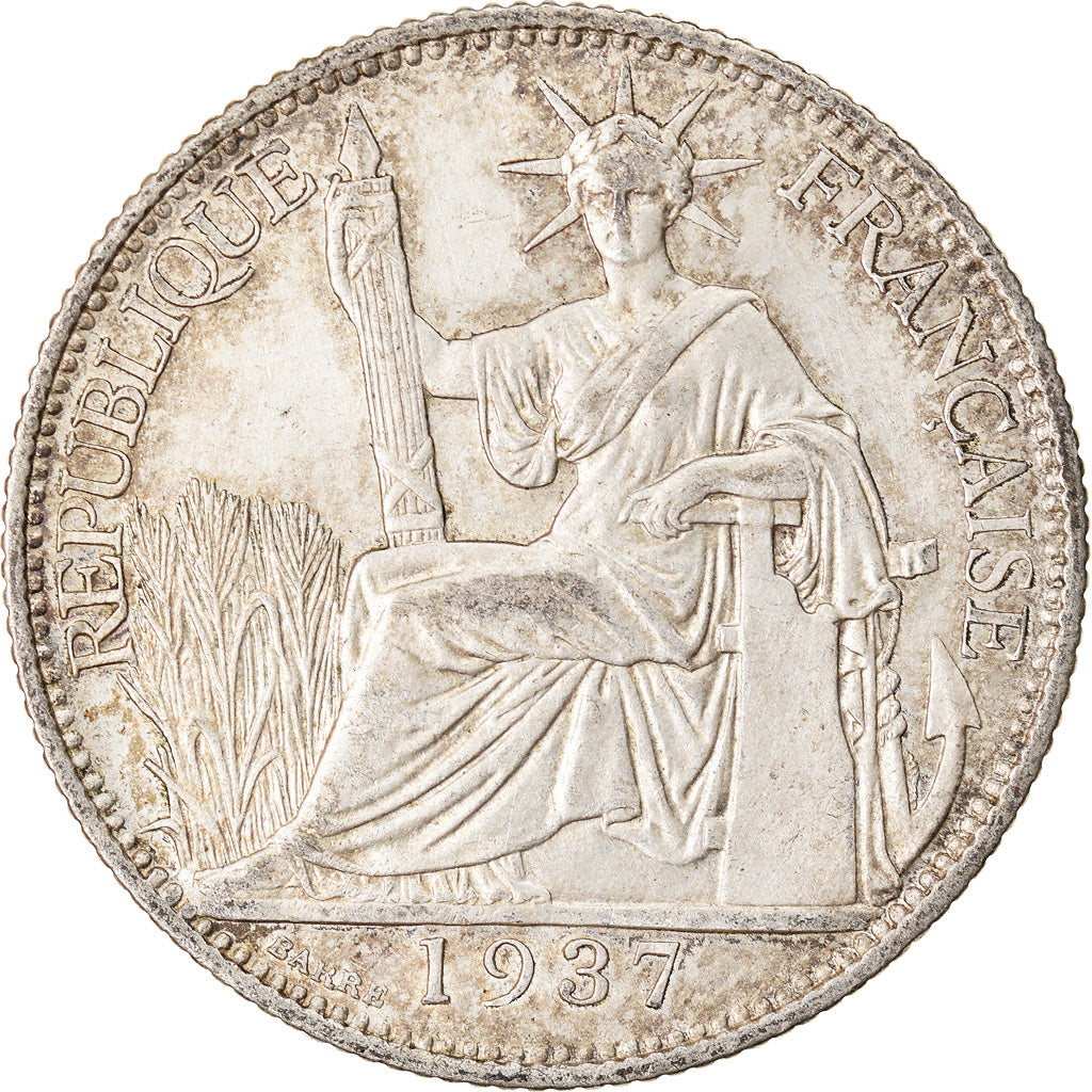 Coin, FRENCH INDO-CHINA, 20 Cents, 1937, Paris, AU(50-53), Silver, KM:17.2