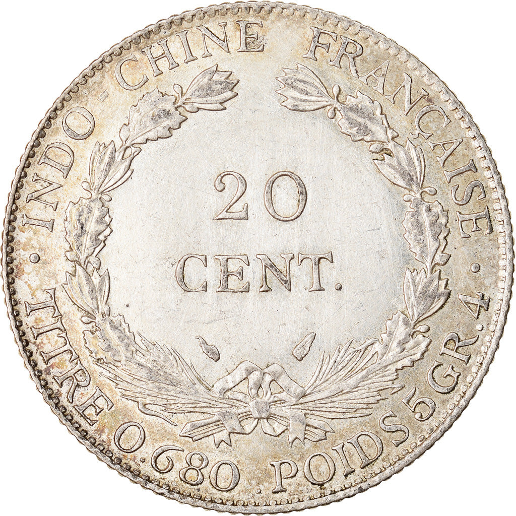 Coin, FRENCH INDO-CHINA, 20 Cents, 1937, Paris, AU(50-53), Silver, KM:17.2