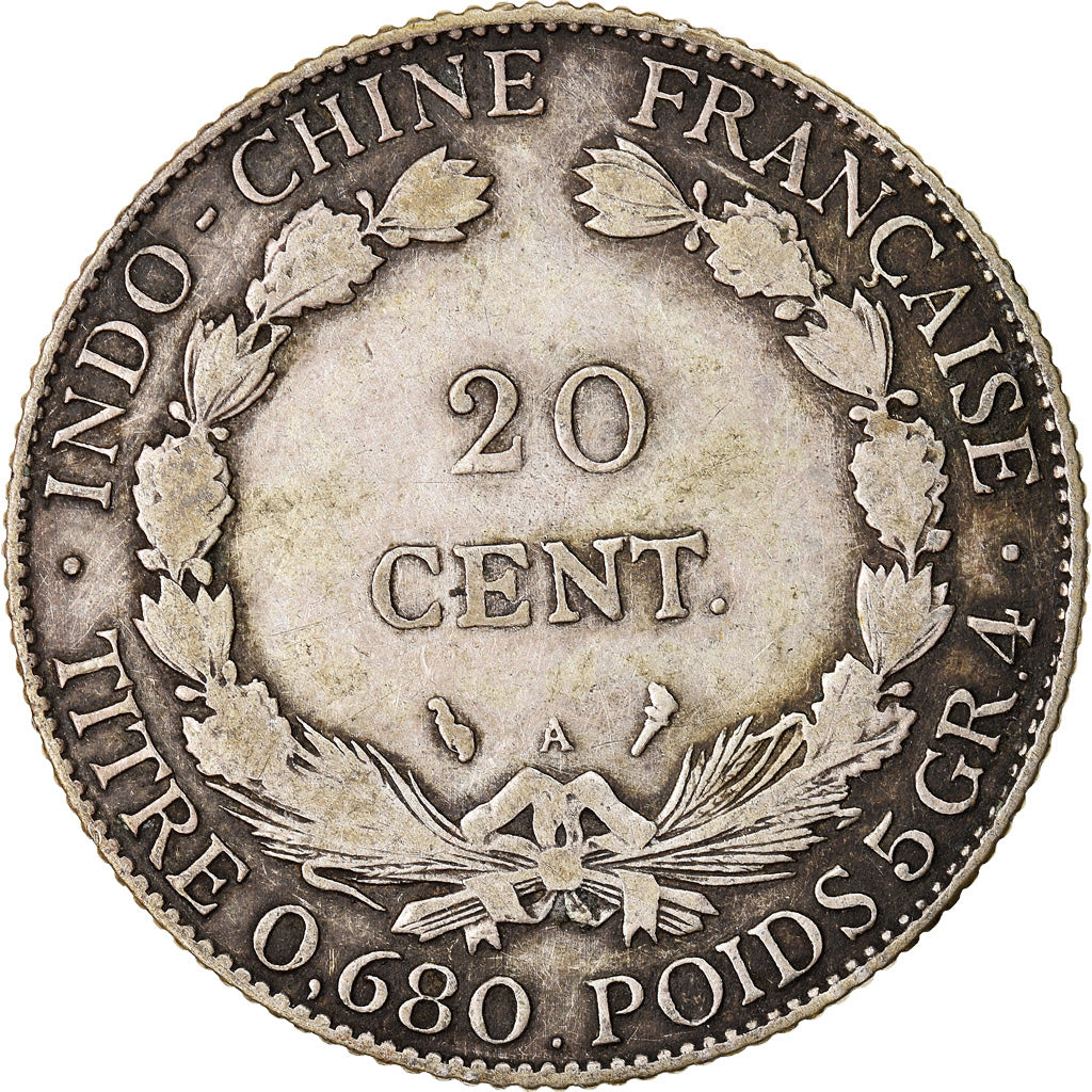 Coin, FRENCH INDO-CHINA, 20 Cents, 1921, Paris, VF(30-35), Silver, KM:17.1