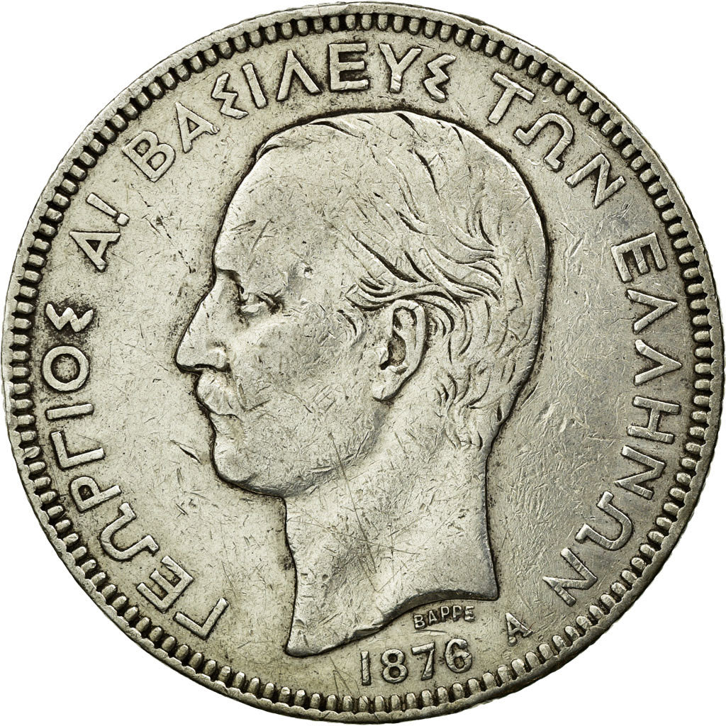 Coin, Greece, George I, 5 Drachmai, 1876, Paris, VF(30-35), Silver, KM:46