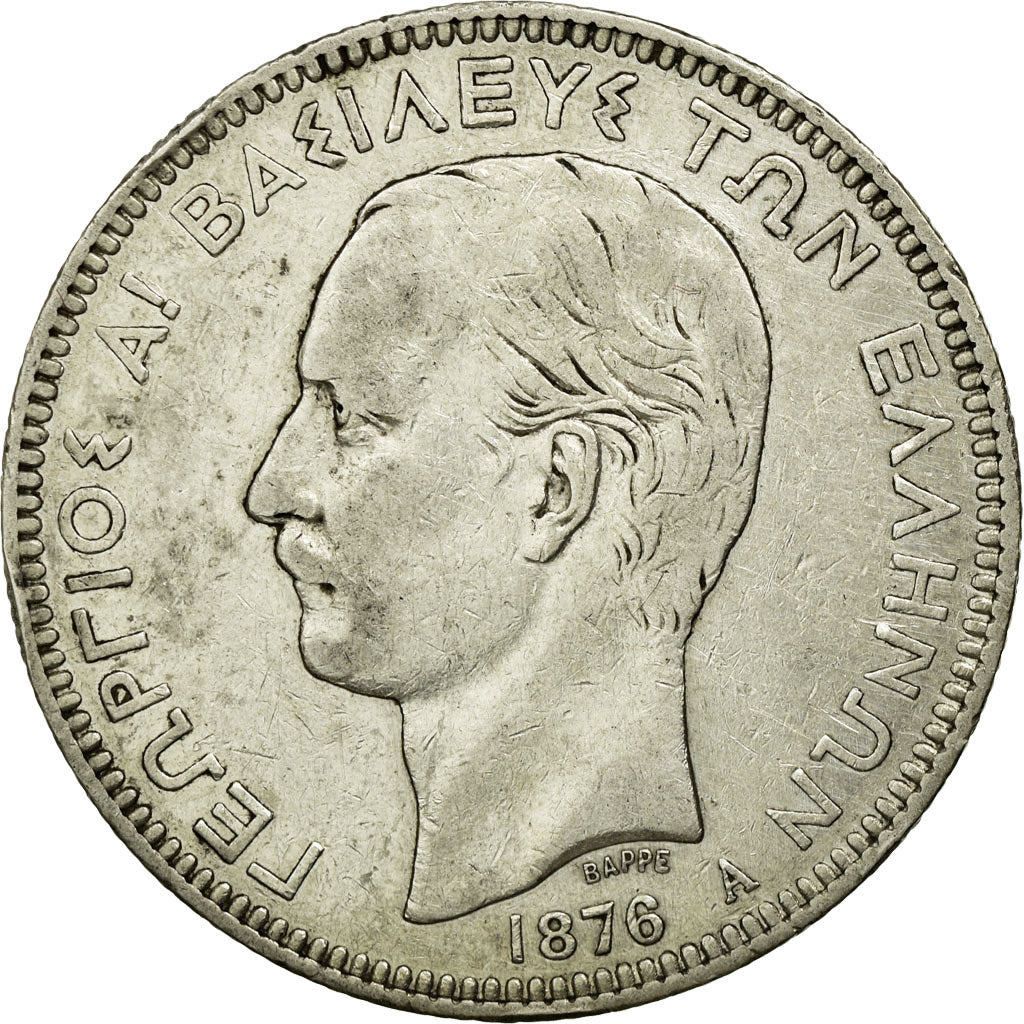 Coin, Greece, George I, 5 Drachmai, 1876, Paris, EF(40-45), Silver, KM:46