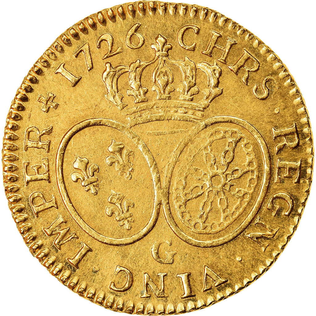 Moeda, França, Louis XV, Louis d'or aux lunettes, Louis d'Or, 1726, Poitiers