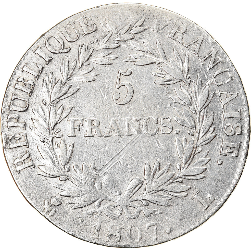 Munten, Frankrijk, Napoléon I, 5 Francs, 1807, Bayonne, FR, Zilver, KM:673.8