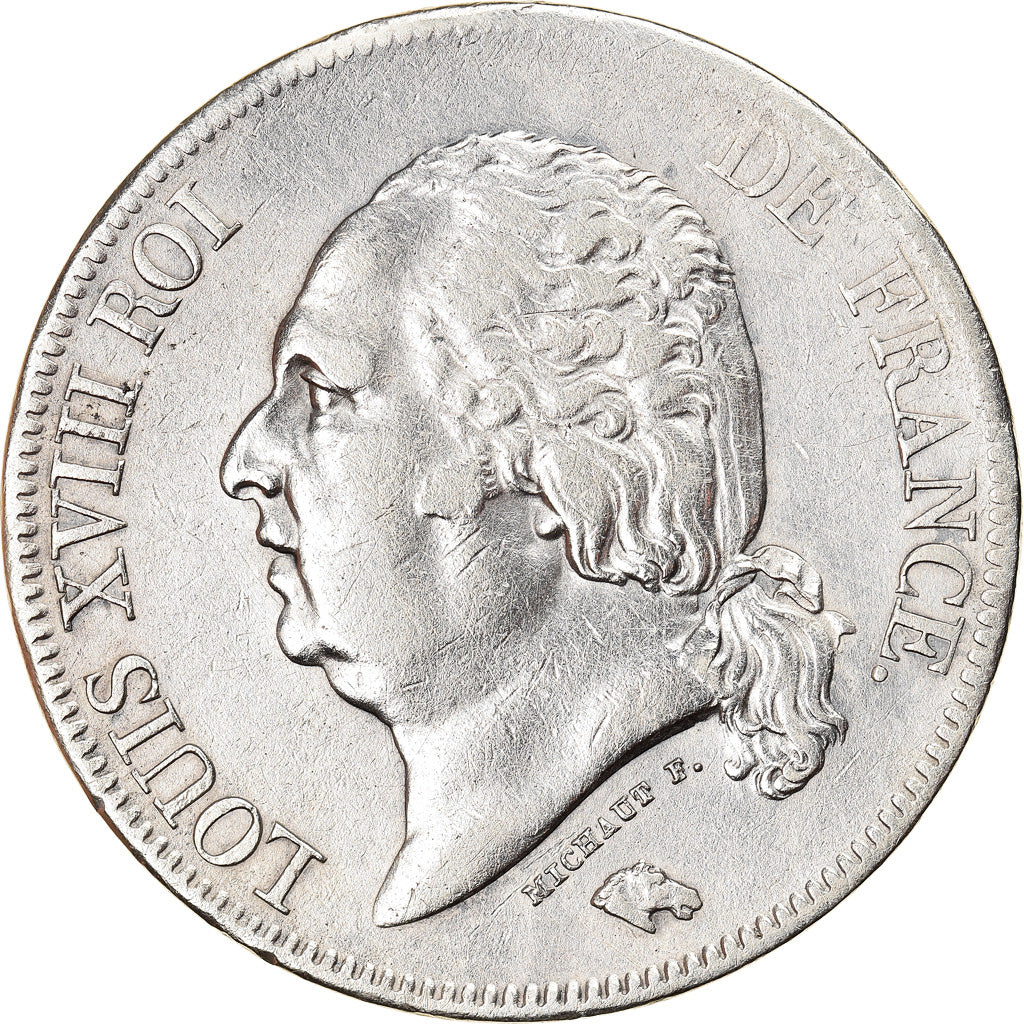 Munten, Frankrijk, Louis XVIII, Louis XVIII, 5 Francs, 1824, Rouen, ZF, Zilver