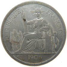 FRENCH INDO-CHINA, Piastre, 1906, Paris, KM #5a.1, EF(40-45), Silver, Lecompte..