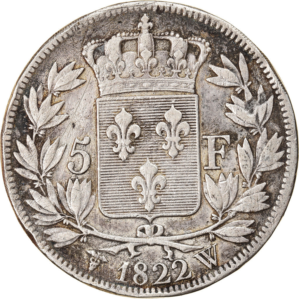 Coin, France, Louis XVIII, Louis XVIII, 5 Francs, 1822, Lille, VF(20-25)