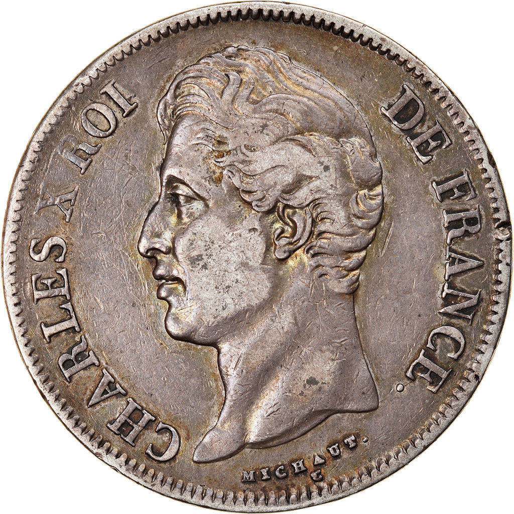 Moeda, França, Charles X, 5 Francs, 1827, Lille, EF(40-45), Prata, KM:728.13