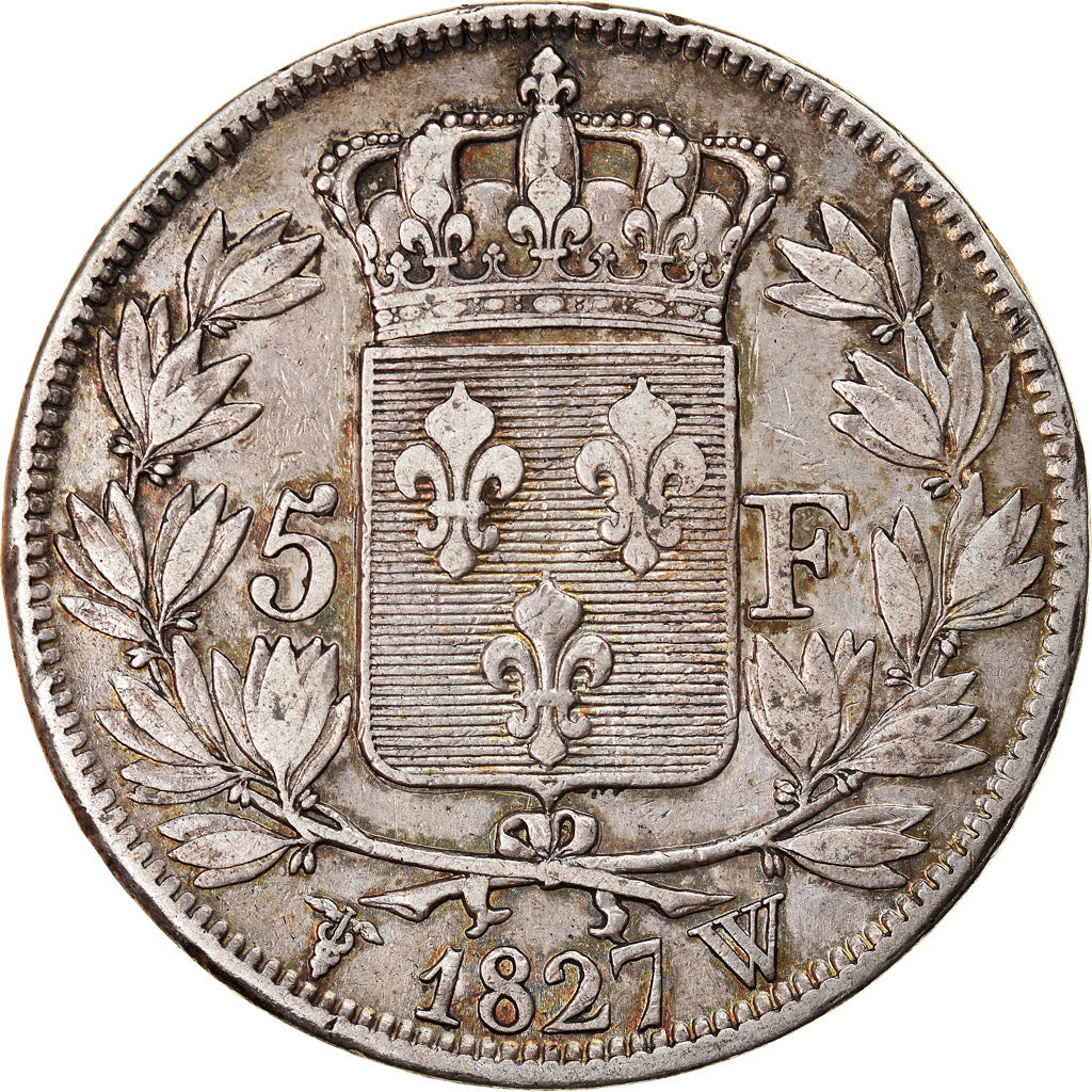 Moeda, França, Charles X, 5 Francs, 1827, Lille, EF(40-45), Prata, KM:728.13