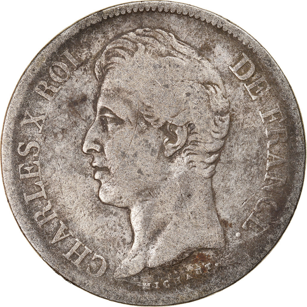 Moeda, França, Charles X, 5 Francs, 1827, Lille, VF(30-35), Prata, KM:728.13