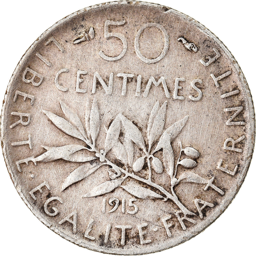 Moneta, Francia, Semeuse, 50 Centimes, 1915, Paris, BB, Argento, KM:854