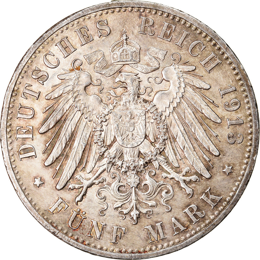Moneta, Stati tedeschi, PRUSSIA, Wilhelm II, 5 Mark, 1913, Berlin, BB+, Argento