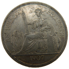 Indochine, 1 Piastre, 1907, Paris, EF(40-45), Silver, Lecompte #290, 26.90