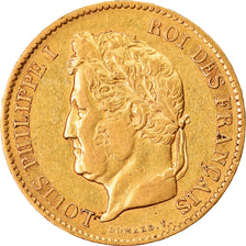 Moneta, Francia, Louis-Philippe, 40 Francs, 1833, Paris, MB+, Oro, KM:747.1