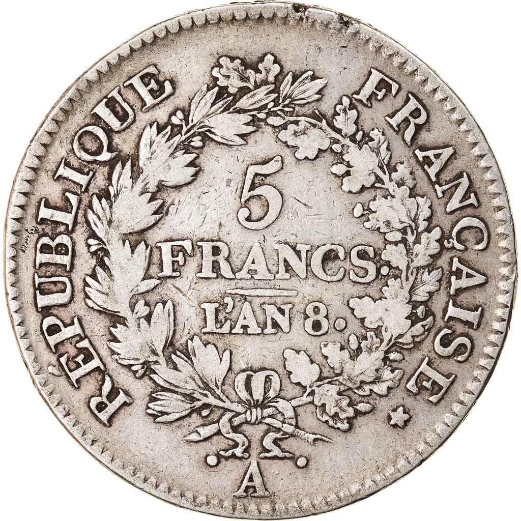 Monnaie, France, Union et Force, 5 Francs, AN 8, Paris, TB+, Argent